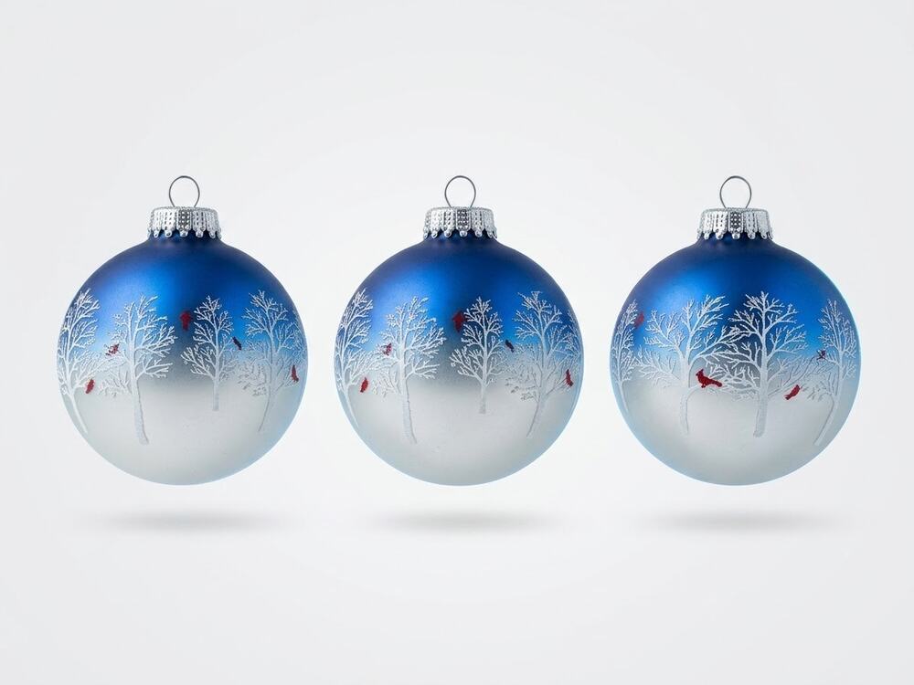 Vintage Christmas by Krebs Glass Ornaments Blue White Ombre Cardinals - Set of 3